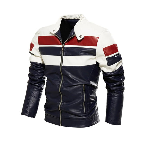 Stylish Men's Motorcycle Slim Fleece Leather Jacket for Spring and Autumn Outdoor Biking Fashion