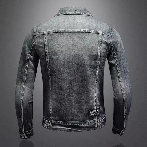 Men's Casual Vintage Denim Biker Jacket for Riding, Stylish High Street Outerwear with Buttoned Lapel and Comfortable Fit for Everyday Wear