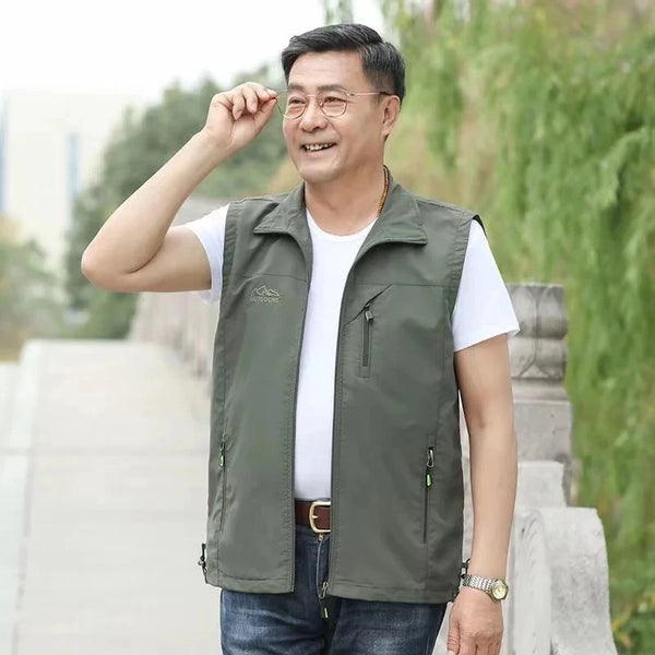 Plus Size Outdoor Leisure Vest for Summer Photography and Fishing with Quick Drying Fabric and Standing Collar