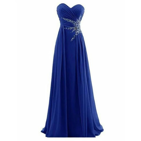 Strapless A-Line Chiffon Bridesmaid Dress With Beading Crystals and Pleats Corset Back