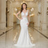 Elegant Mermaid Wedding Dress with Lace and Pearls Backless Design