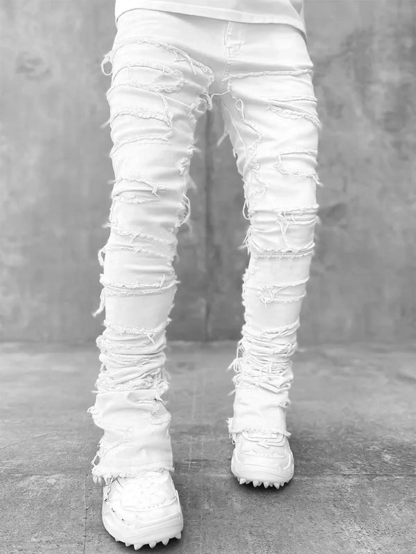 High Street Stacked Jeans Stretched Patchwork Denim Trousers