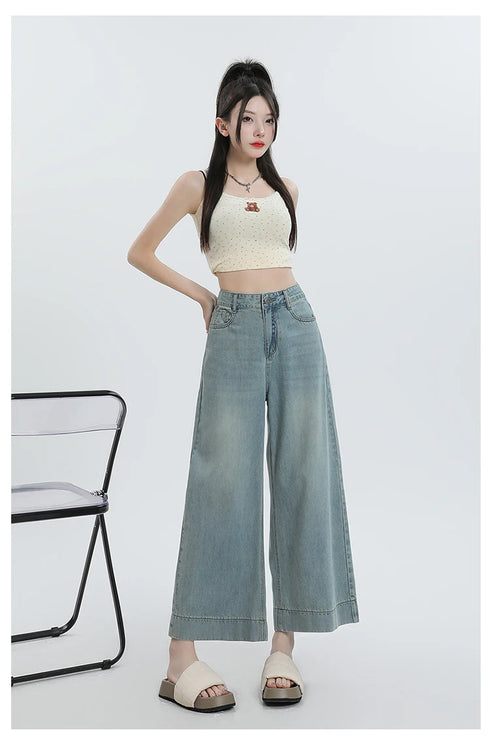 Wide Leg Loose Denim Ankle-Length Jeans for Women - Trendy Streetwear Pants Perfect for Summer Outfits and Casual Styling