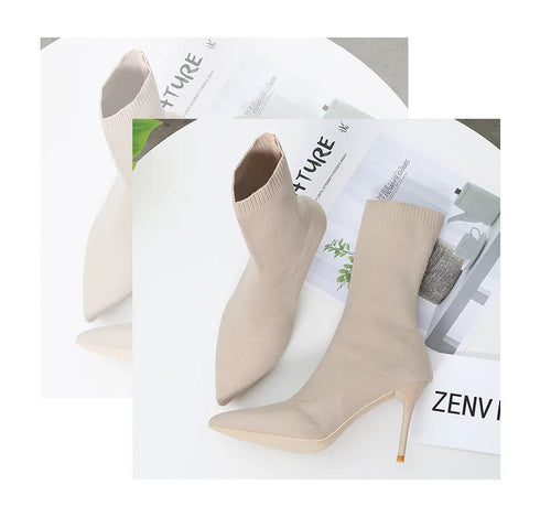 Sexy Sock Boots Knitting Stretch High Heels for Women Fashion Shoes Ankle Boots