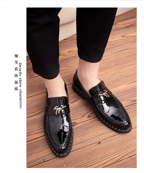 Elegant Men's Pointed Toe Dress Shoes – Luxurious Patent Leather Oxfords for Wedding and Party Occasions, Perfect for Office & Career Events