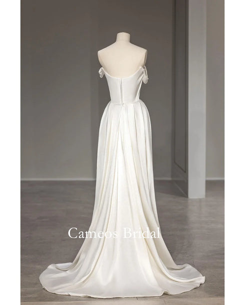 SONDR Mermaid Korea Short Sleeves Wedding Dress Satin Off Shoulder Bride Gown