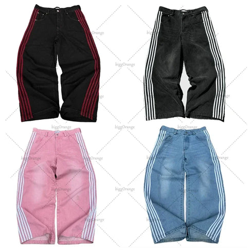 American Street Personality Hip-hop Striped Jeans Fashion Casual Wide-leg Pants