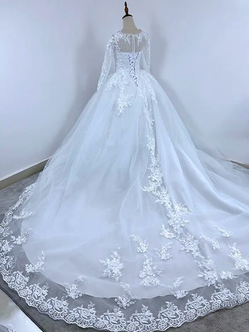 Elegant Summer Long Sleeve Wedding Dresses Lace Ball Gown