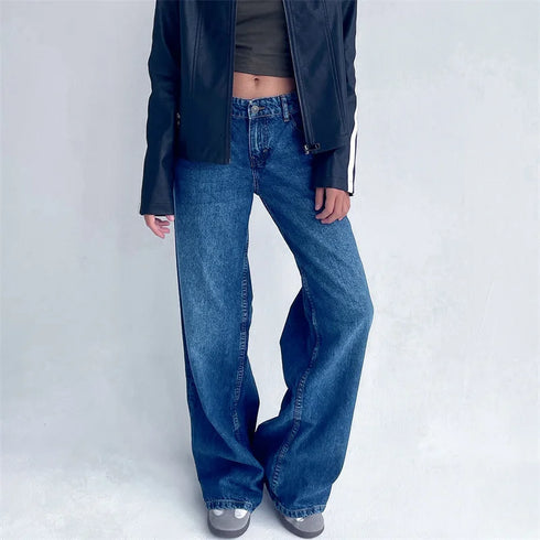 Y2K Inspired Wide Leg Denim Pants for Women - Trendy Low Waist Jeans with Multi Pockets Perfect for Summer Streetwear and Fall Outfits