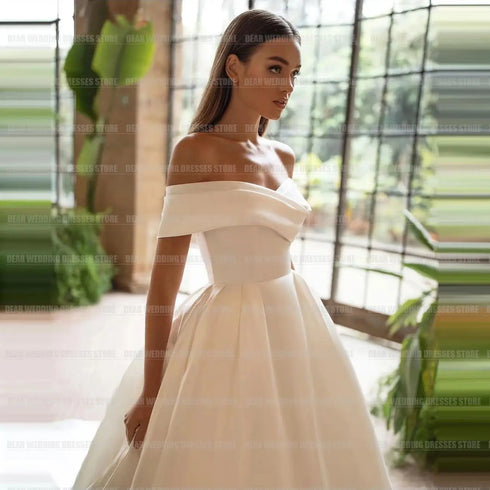 Simple Elegant Off The Shoulder Wedding Dresses A Line Princess Gowns