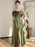 Backless Satin Sleeveless Ankle-Length Evening Dress for Bridesmaid Dress with Built-In Bra and Bow