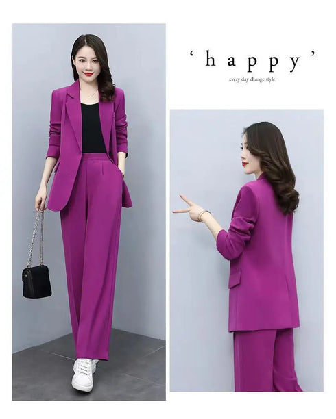 Chic Women's Blazer and Wide Leg Pants 2 Piece Set - Stylish Office Lady Casual Loose Suit Jacket and Trousers Outfit for Spring and Autumn