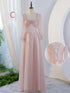 V-Neck Ruched Tulle A-Line Dress With Square Collar And Appliques And Bow Bridesmaid Dress