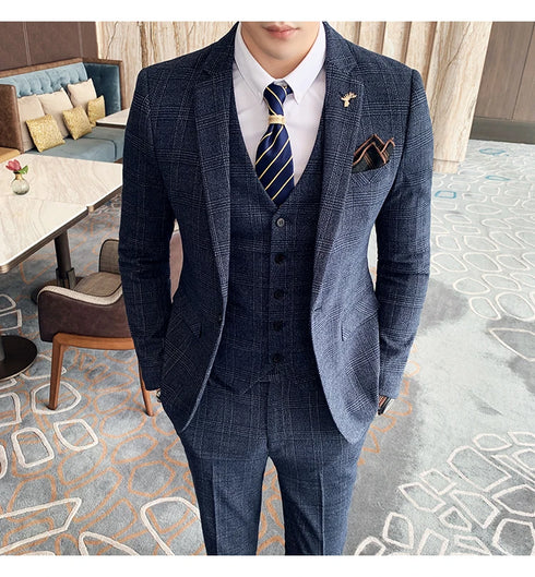 Stylish Business Casual Three-Piece Suit for Men with Vest and Trousers