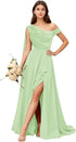 Bridesmaid Dress One Shoulder Chiffon With Pleated Ruffles A-Line Floor-Length Slit Bridal Dress