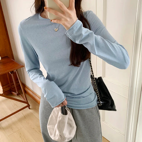 Slim Fit Long Sleeve O Neck T Shirt for Women Casual Streetwear Tops