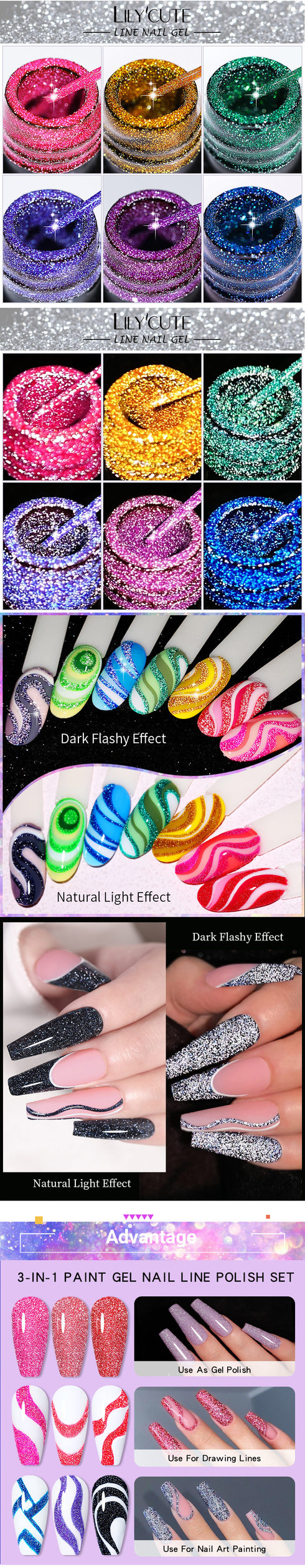 Reflective Glitter Gel Nail Polish for DIY Nail Art – Semi-Permanent Soak Off UV Graffiti Stripe for Stunning Fall Season Nails