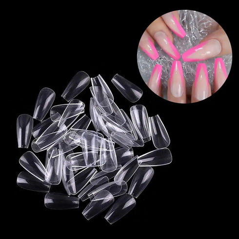 120pcs Coffin Shape Clear Full Cover Fake Nails - Long Press On Acrylic Nail Tips for Autumn Nails