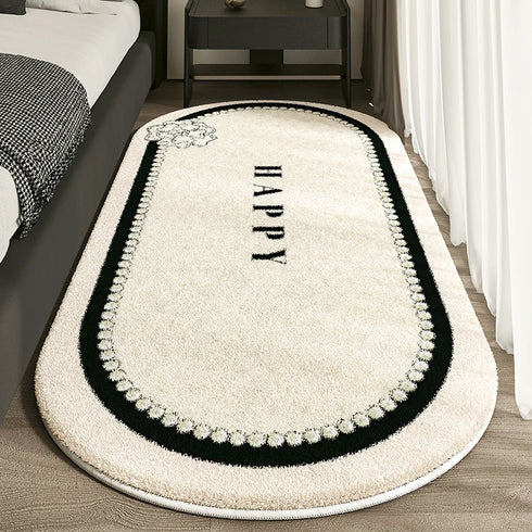 Cashmere Imitated French Oval Bed Rug for Living Room and Study, Dirt Resistant Non-Slip Carpet