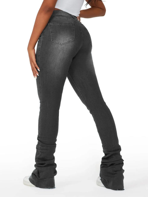 Washed Denim Straight Pants Women Ankle Length Jean Ripped Distressed Casual Skinny Vintage High Waist