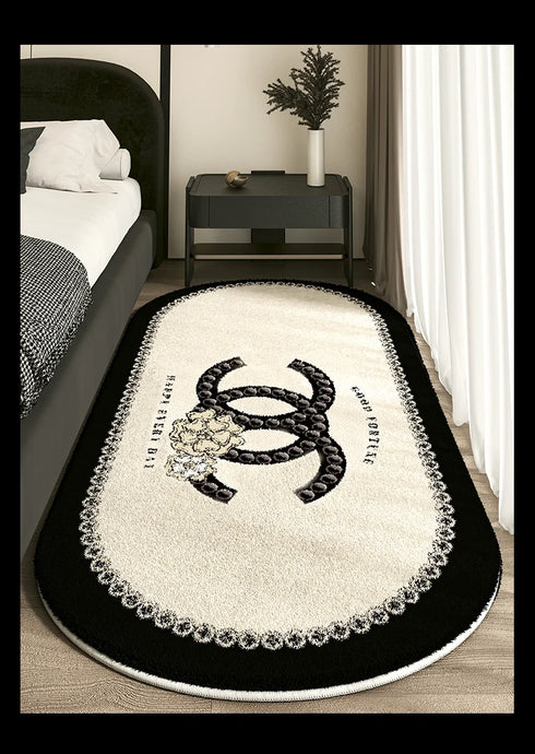 Cashmere Imitated French Oval Bed Rug for Living Room and Study, Dirt Resistant Non-Slip Carpet