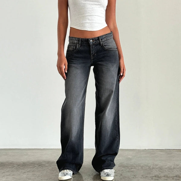 Casual Vintage Wide Leg Jeans for Women - Baggy Low Waist Boyfriend Pants Perfect for Cyber Grunge Streetwear and Fall Outfits with Jeans