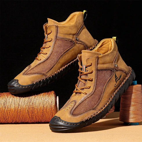 Retro Hand-Stitched Leather Ankle Boots for Men - Casual Autumn Footwear