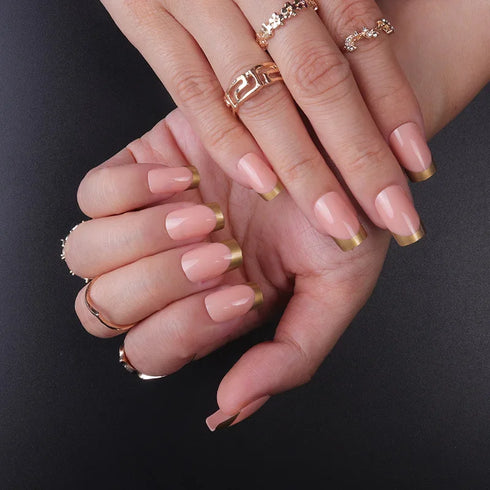 24Pcs Medium Long Halo French Press On Nails Set - Full Coverage Fake Nails for Effortless Nail Art, Removable and Stylish Decorative Tips for Girls and Nail Enthusiasts