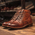 Retro Handmade Leather Ankle Boots for Men - Chunky Motorcycle Style