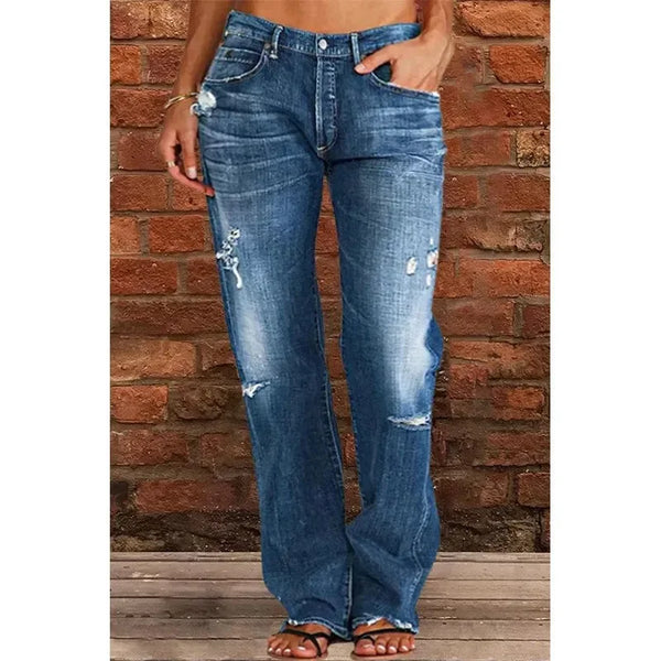 High Waist Washed Denim Jeans With Pockets And Button Closure For Women Casual Everyday Comfort Regular Fit