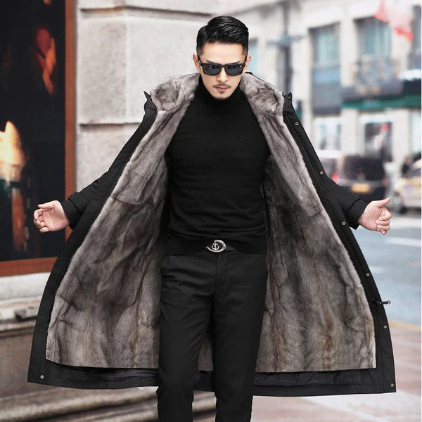 Men's Winter Detachable Fur One-Piece Cold Coat with Thick Imitation Mink Fur for Ultimate Comfort and Style