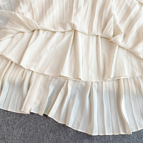 Runway Spring Pleated Chiffon Lace Party Long Dress Midi Dresses