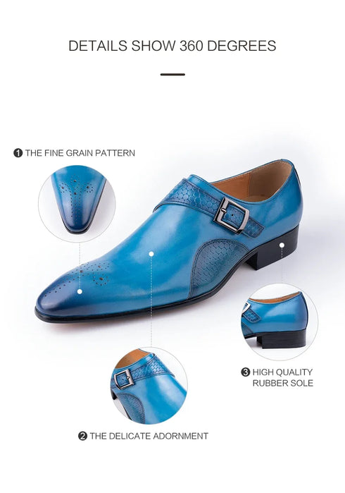 Elegant Handmade Leather Monk Loafer Shoes for Men - Breathable Formal Dress Footwear with Pointed Toe Design, Ideal for Daily Wear and Special Occasions