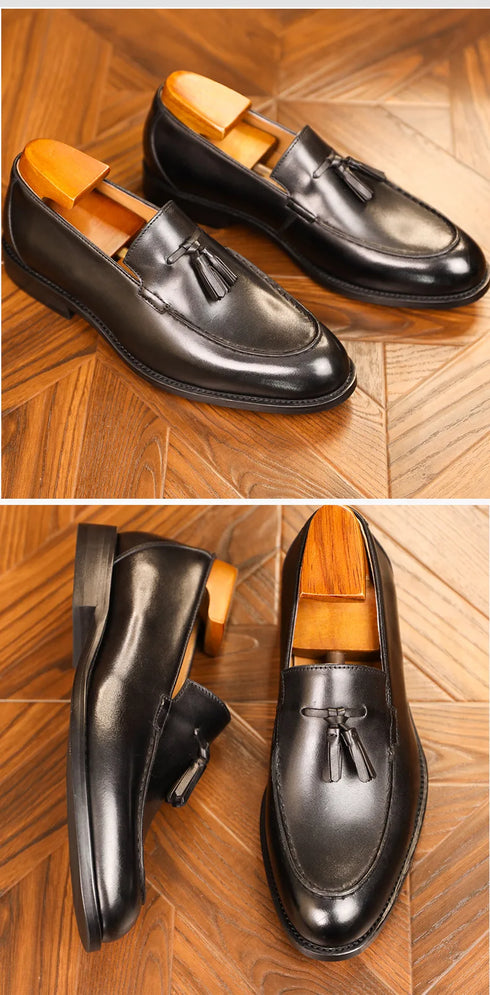 Elegant Genuine Leather Slip-On Oxford Loafers for Men - Formal and Casual Dress Shoes for Office & Career with Pointed Toe Design