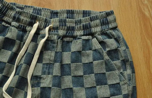 Graphic Plaid Shorts for Men Drawstring Designer Summer Cotton Stylish Thin