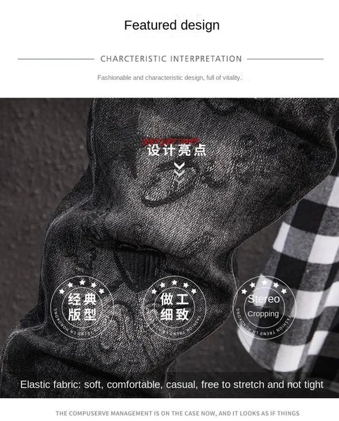 Luxury Streetwear Slim Fit Denim Jeans with 3D Embroidery Design for Casual Spring and Autumn Fashion - Perfect for Medium Wash Jeans Outfit and Punk Style