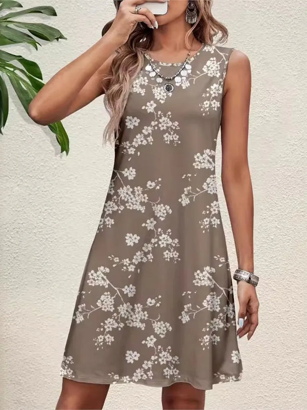 Floral Print A Line Midi Dress for Women Casual Party Beach Sundresses