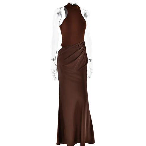 JULISSA MO Satin Sexy Hollow Out Maxi Dress for Elegant Parties