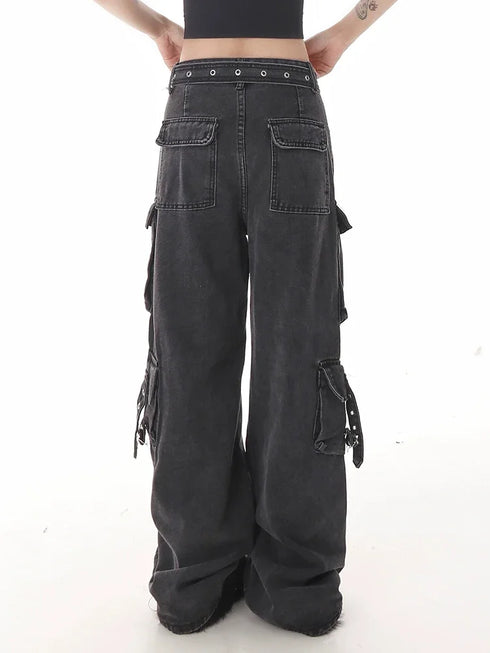 Classic High Waist Wide Leg Women’s Jeans with Multiple Pockets - Perfect for Casual Street Style and Fall Outfits