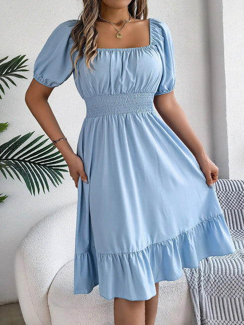 Women's Midi Dresses Casual Square Neck Ruffle Edge Dress