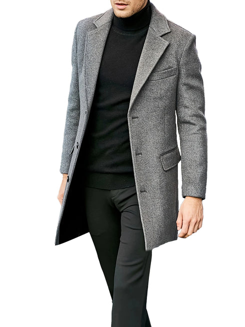 Trendy British Style Men's Long Sleeve Woolen Coat for Casual Autumn and Winter Wear