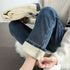 Women's Winter Fleece Warm Jeans Retro Slim Straight Denim Pants