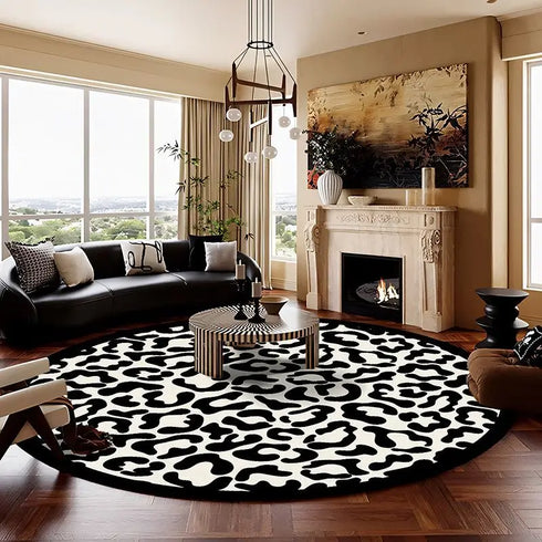 Leopard Print Round Carpet Decoration for Living Room Area Rugs Non-Slip Floor Mats