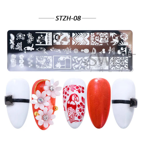 Winter Wonderland Nail Art Stamping Plate with Snowflake, Butterfly, and Rose Leaf Designs - Perfect for DIY Christmas Nail Polish Printing Template Tool