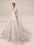 Backless Lace Wedding Dress A-Line Long Sleeve With Ruched Train Custom Made Bridal Gown