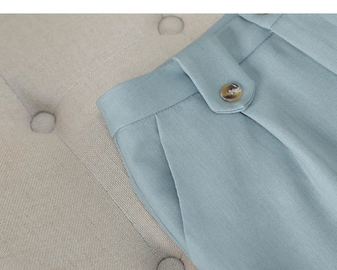 Chic Women's Office Suit Set: Long Sleeve Double Breasted Short Tops with Slim High Waisted Pencil Pants for Spring Fashion