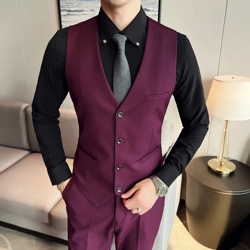 Fashion Business Casual Suit Set for Men with Vest and Trousers for Wedding