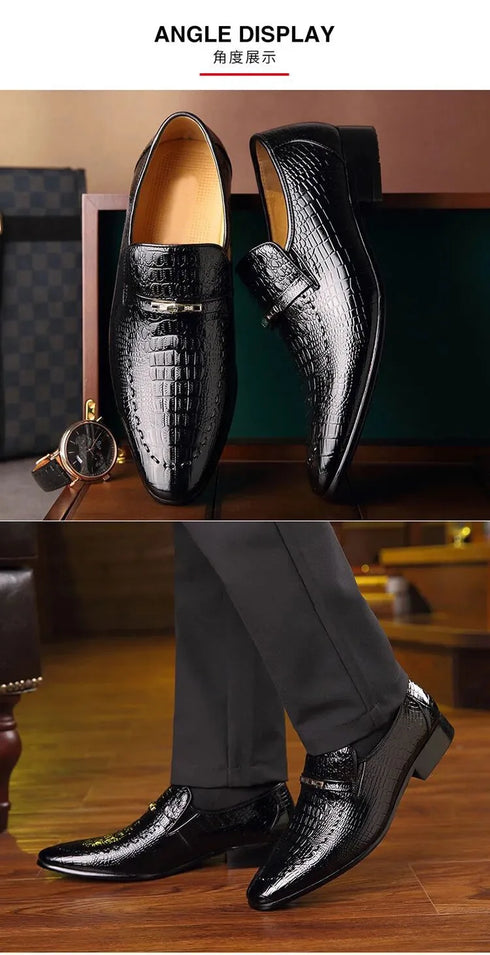 Men's Leather Shoes Casual Business Formal Shoes with Crocodile Pattern