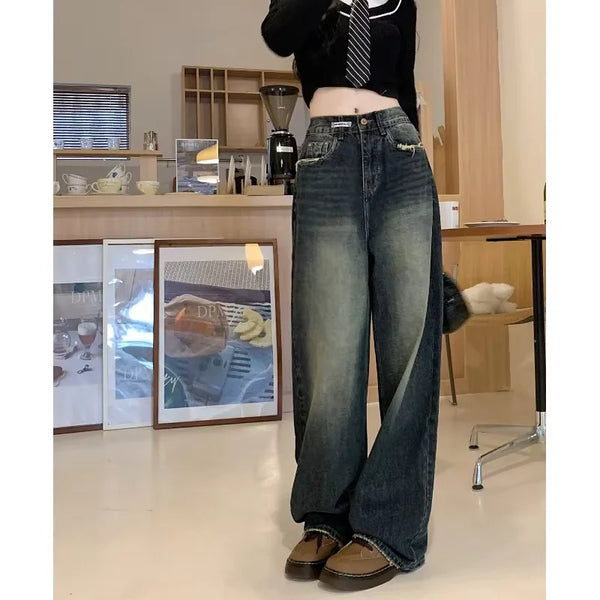 Harajuku Style Jeans Loose Wide Leg Denim For Women Streetwear Retro Straight Trousers