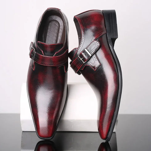 Men Pointed Toe Leather Shoes Slip On Low Heel Footwear